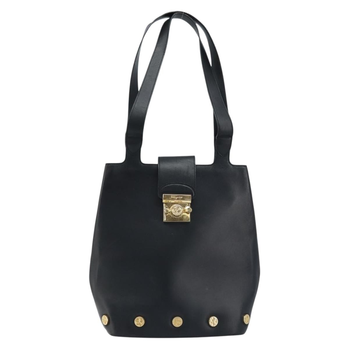 Salvatore Ferragamo Vintage Leather Black Leather Tote Bag Bag (Pre-Owned)