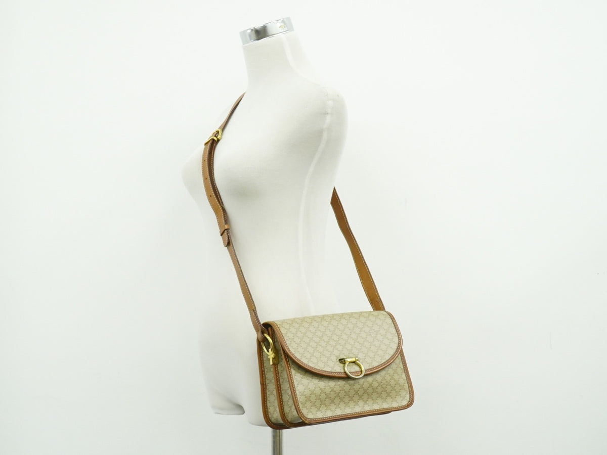 Celine Vintage Macadam Canvas And Leather Beige Canvas Shoulder Bag Bag (Pre-Owned)