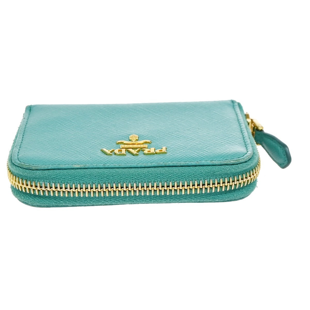 Prada Zip Around Saffiano Leather Blue Leather Wallets Accessory (Pre-Owned)