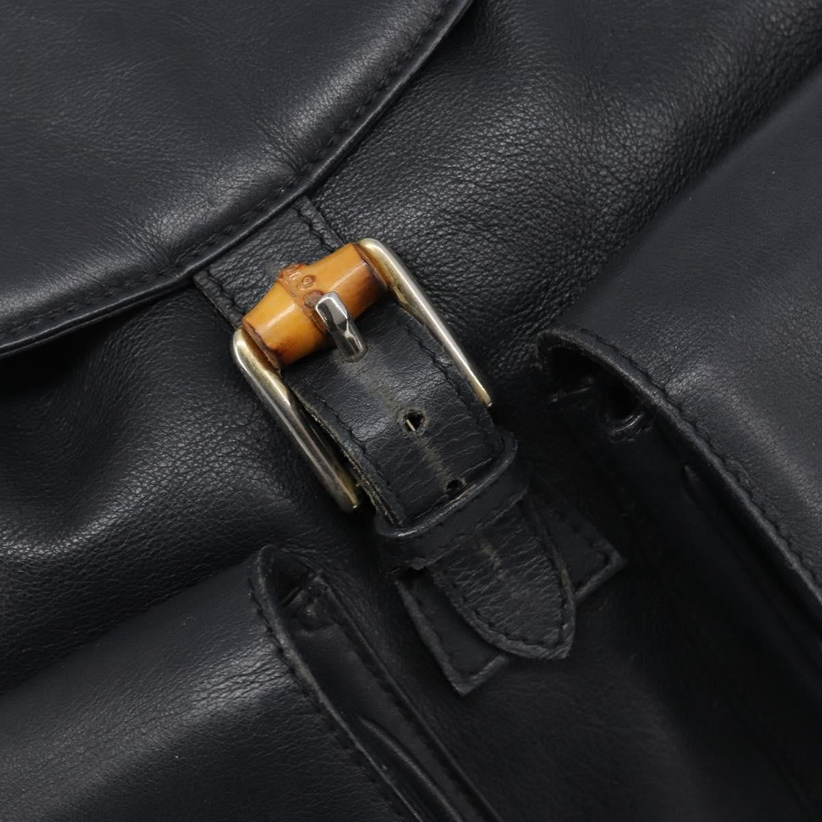 Gucci Vintage Bamboo Leather Black Leather Backpack Bag (Pre-Owned)