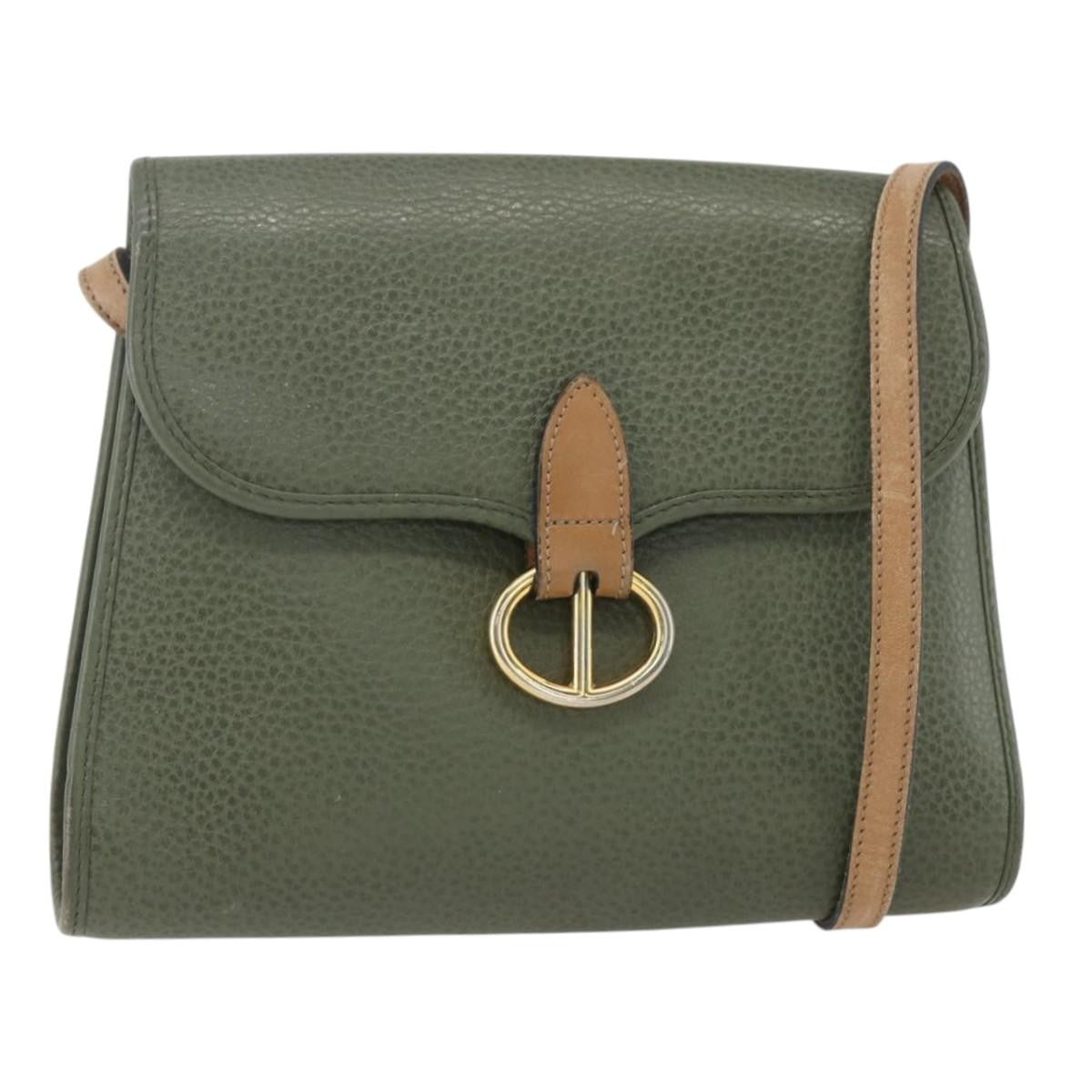 Christian Dior Vintage Leather Khaki Leather Shoulder Bag Bag (Pre-Owned)