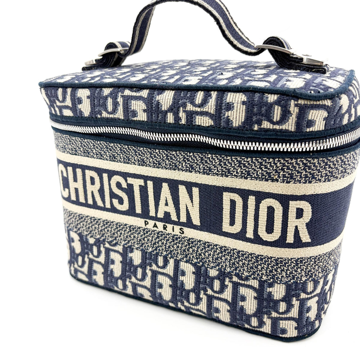 Christian Dior Diortravel Vanity Case Oblique Canvas Navy Canvas Handbag (Pre-Owned)