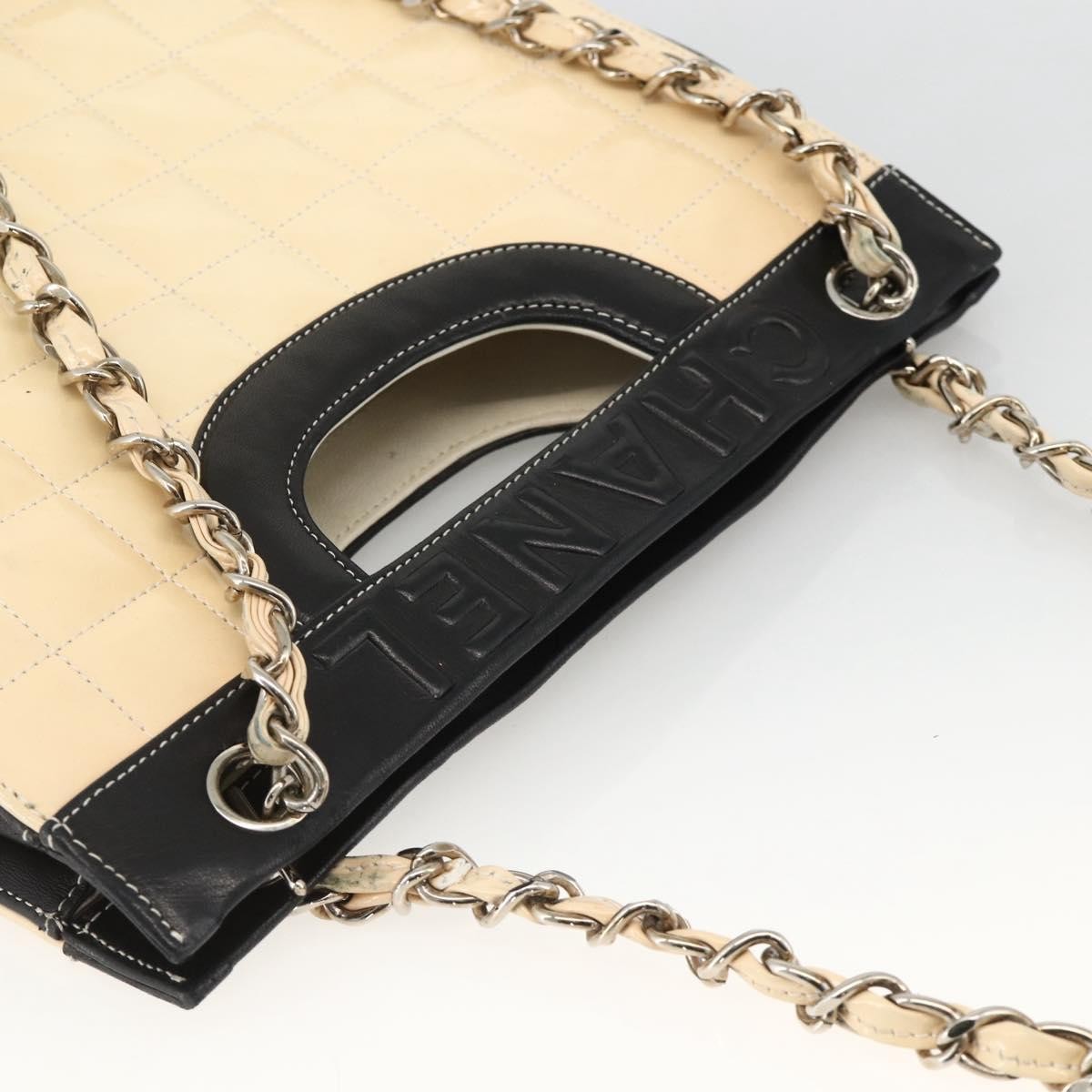 Chanel Chocolate Bar Shopping Tote Quilted Patent Beige Patent_Leather Shoulder Bag Bag (Pre-Owned)
