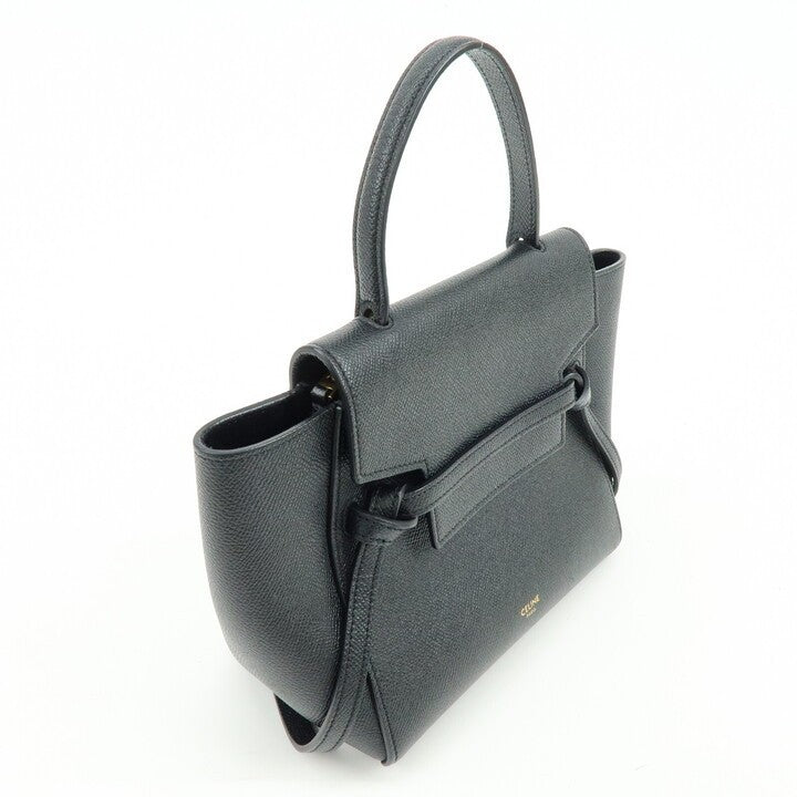 Celine Belt Textured Leather Black Leather Handbag (Pre-Owned)