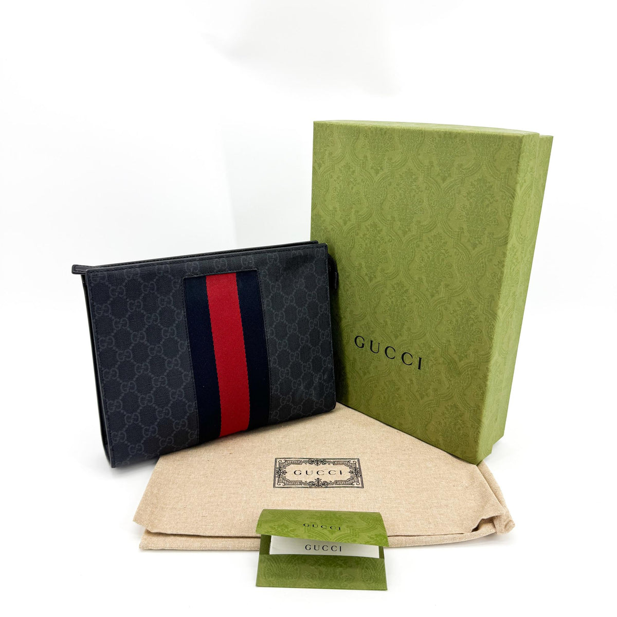 Gucci Web Zip Pouch Gg Coated Canvas Black Canvas Clutche & Pouche Bag (Pre-Owned)