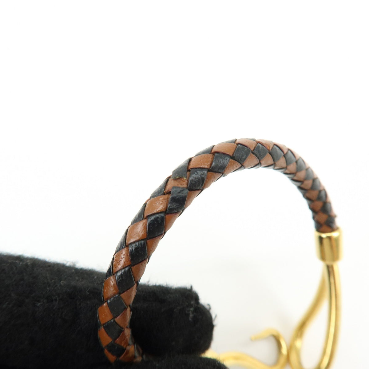 Hermes Jumbo Hook Braided Leather And Metal Brown Leather Bracelet Jewelry (Pre-Owned)