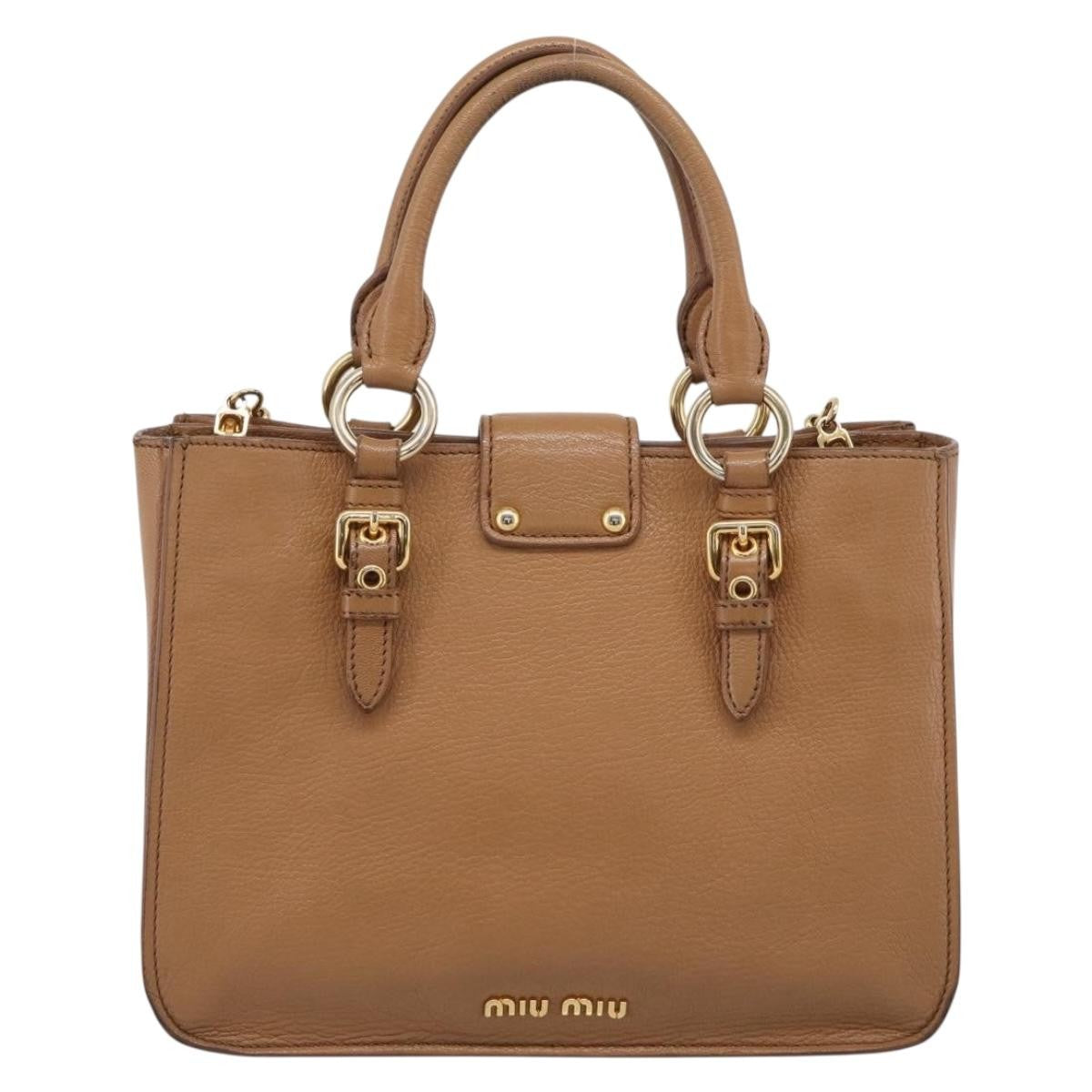 Miu Miu Madras Convertible Lock Leather Brown Leather Tote Bag Bag (Pre-Owned)