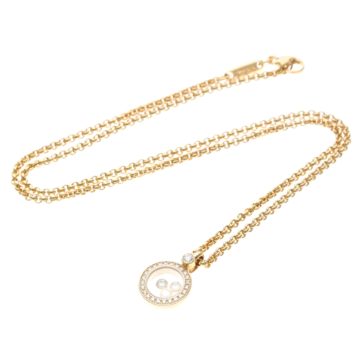 Chopard Happy Diamonds Round Pendant 18K Yellow Gold With Diamonds And 3 Floating Diamonds Gold Pink_Gold Necklace Jewelry (Pre-Owned)