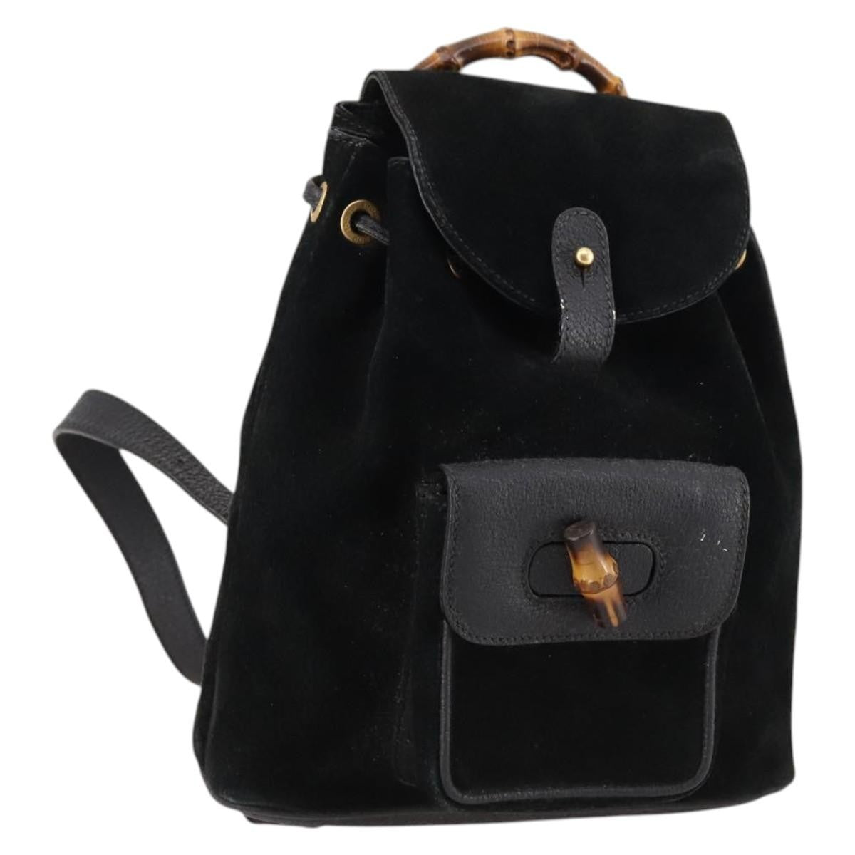 Gucci Vintage Bamboo Suede Black Suede Backpack Bag (Pre-Owned)