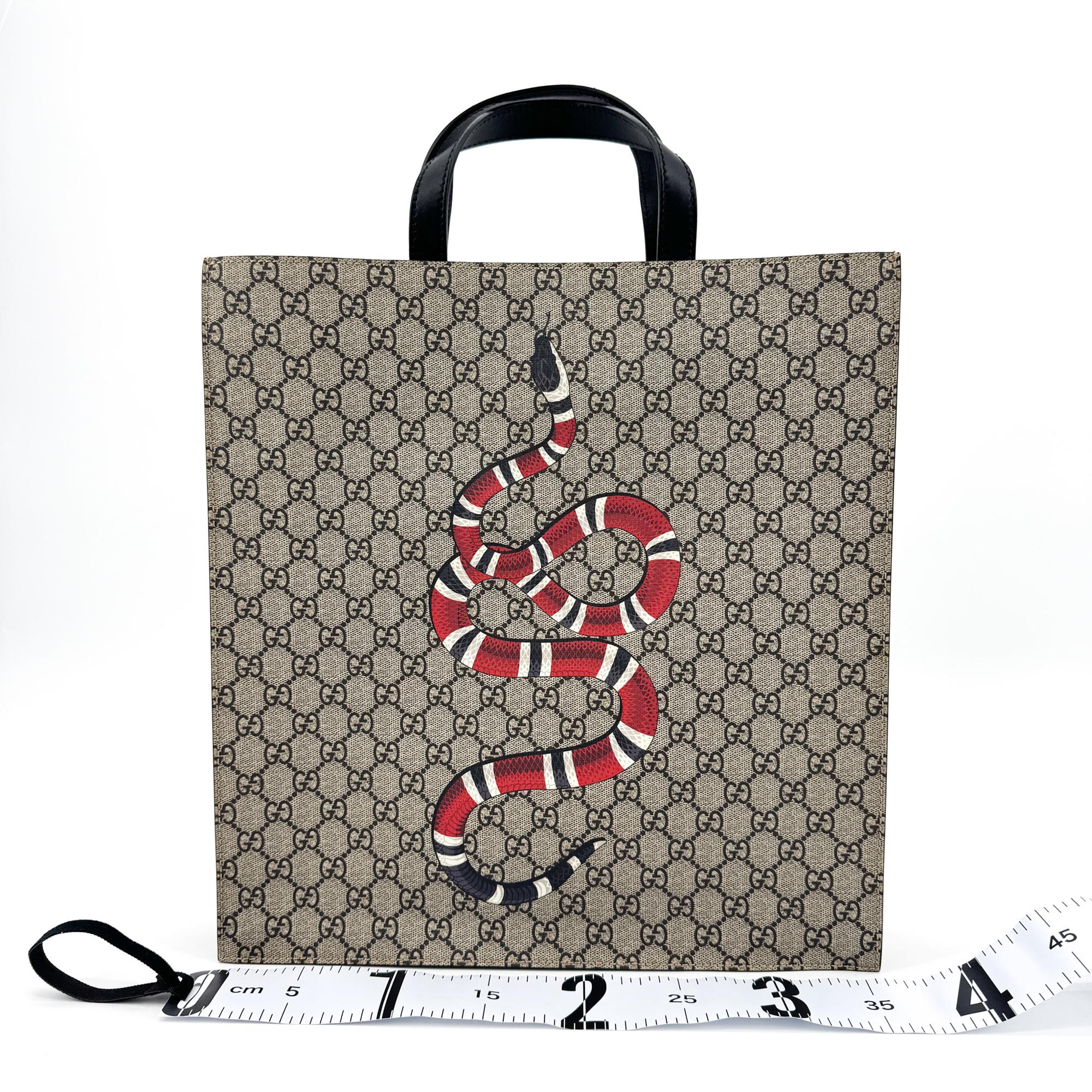 Gucci Kingsnake Printed Leather Black Canvas Tote Bag Bag (Pre-Owned)