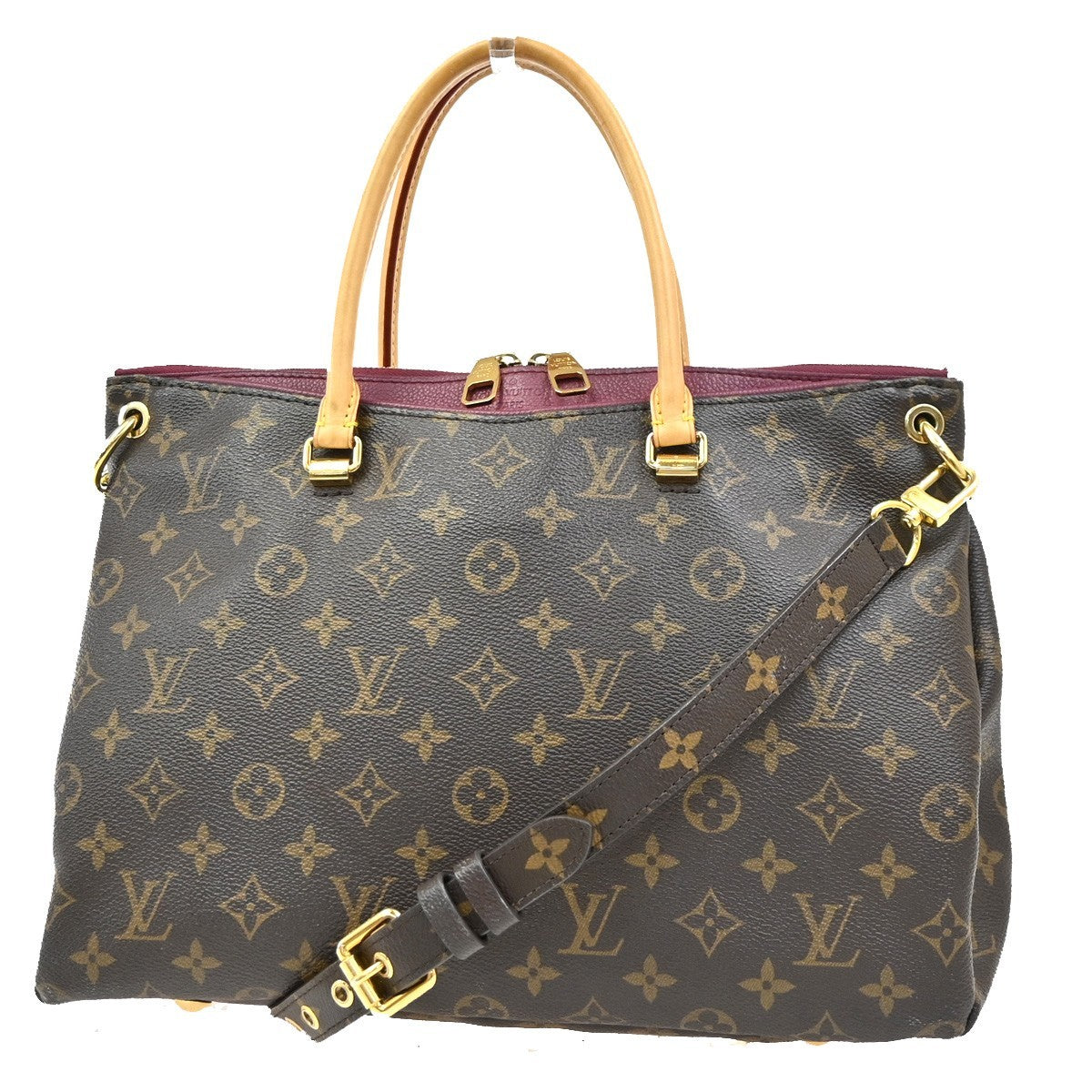 Louis Vuitton Pallas Tote Monogram Canvas With Leather Brown Leather Handbag (Pre-Owned)