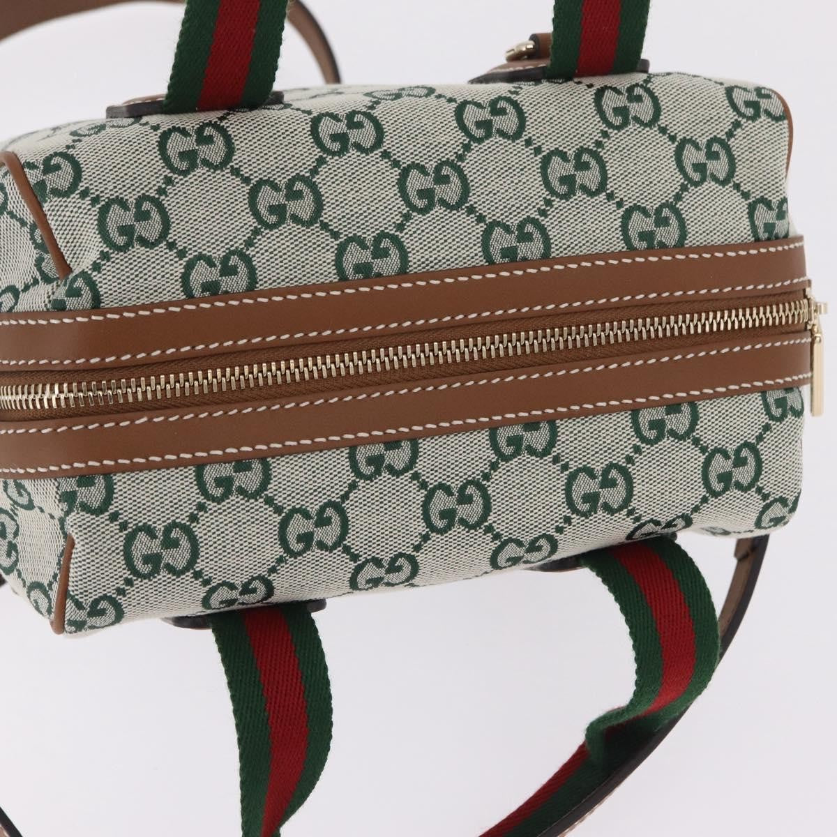 Gucci Web Boston Gg Canvas Green Canvas Handbag (Pre-Owned)