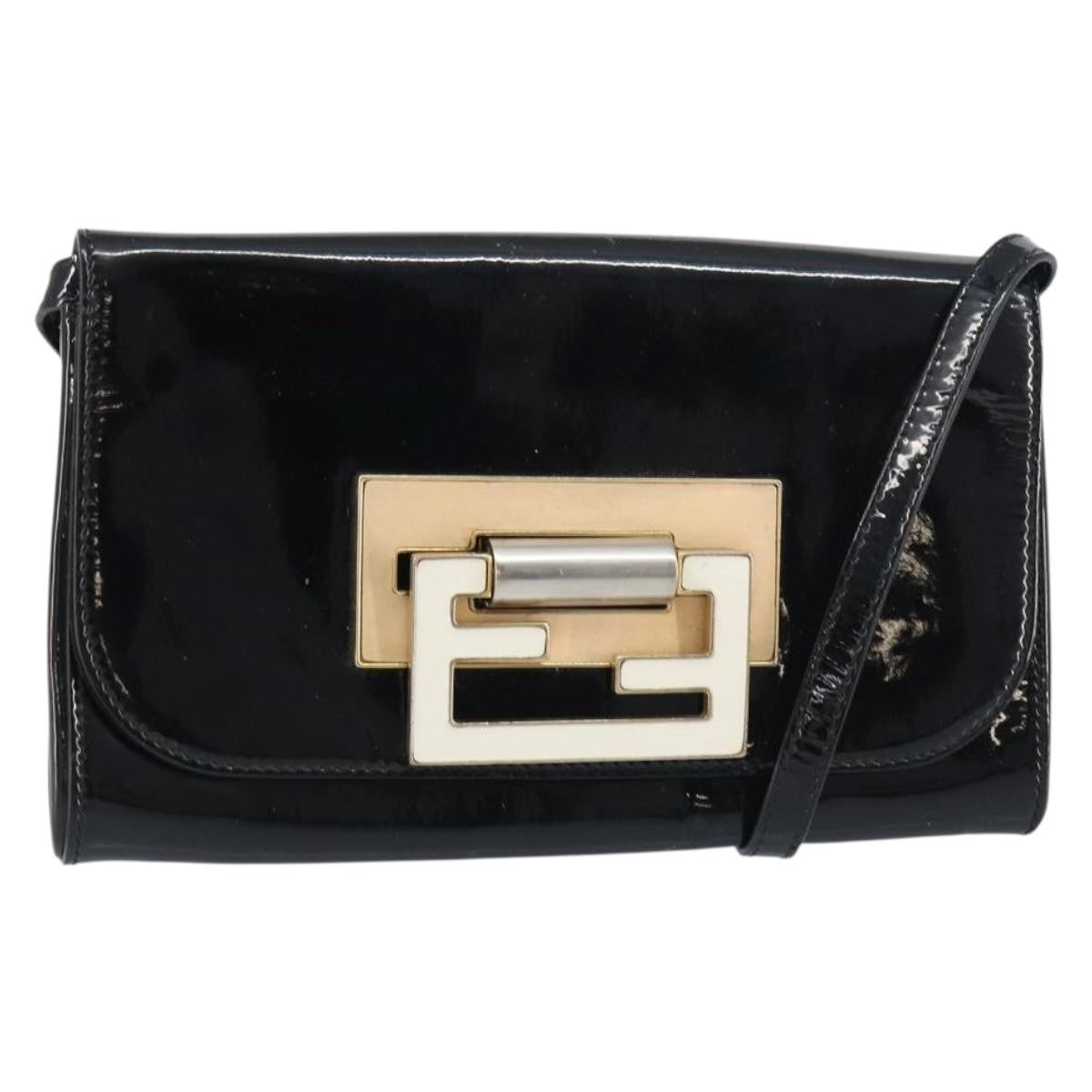 Fendi Vintage Enamel Black Patent_Leather Shoulder Bag Bag (Pre-Owned)