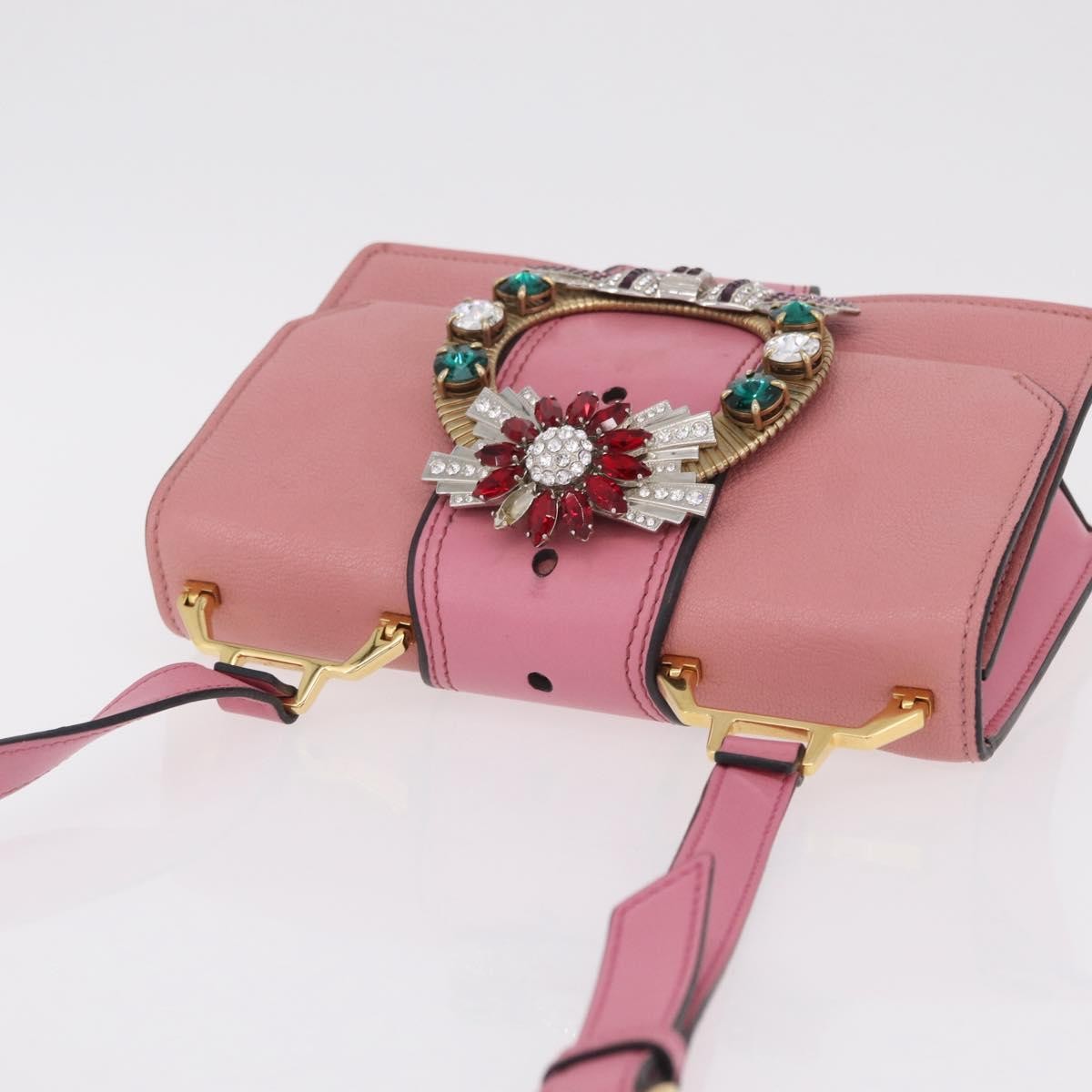 Miu Miu Madras Crystal Buckle Leather Pink Leather Shoulder Bag Bag (Pre-Owned)