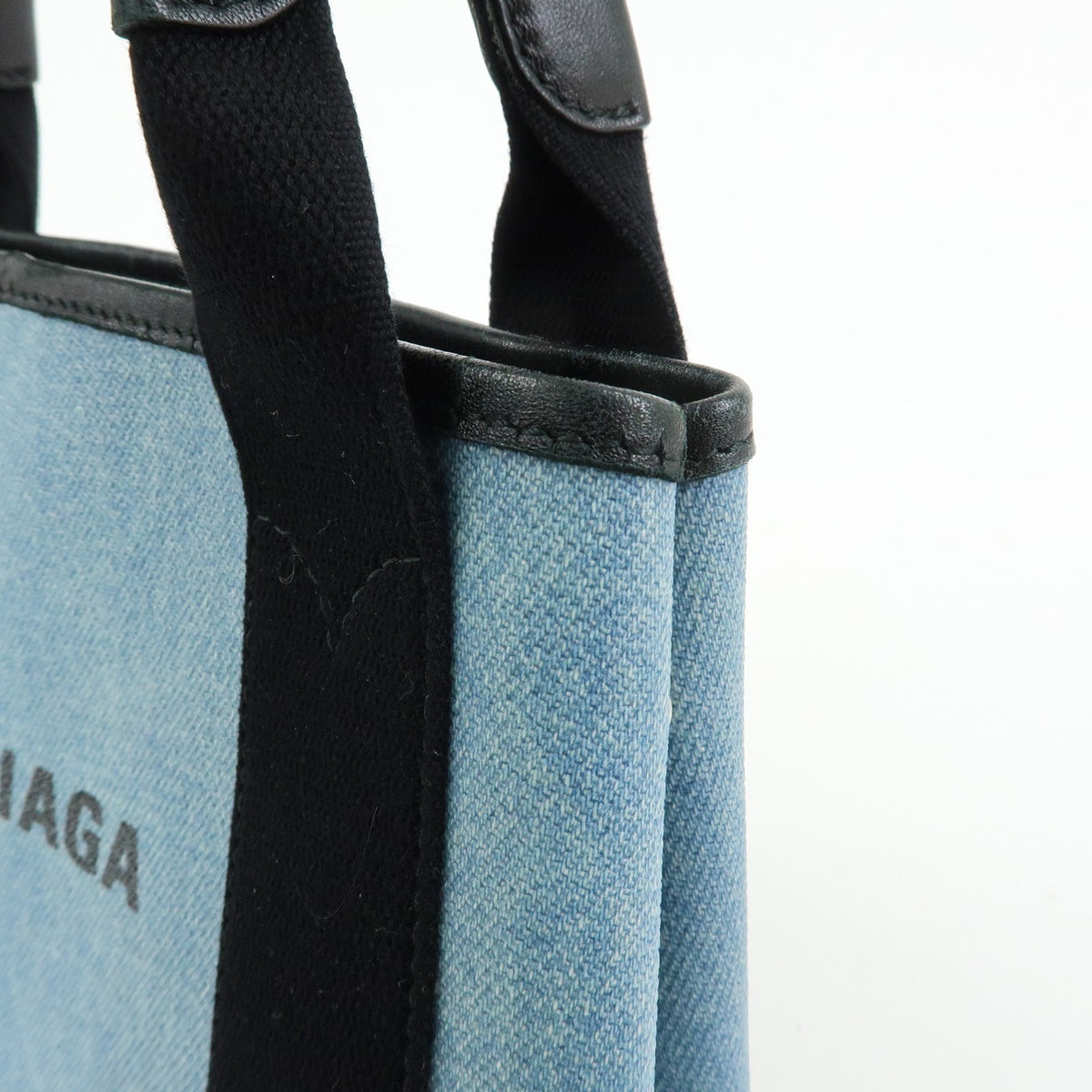 Balenciaga Navy Cabas Coated Denim With Leather Blue Pvc Tote Bag Bag (Pre-Owned)