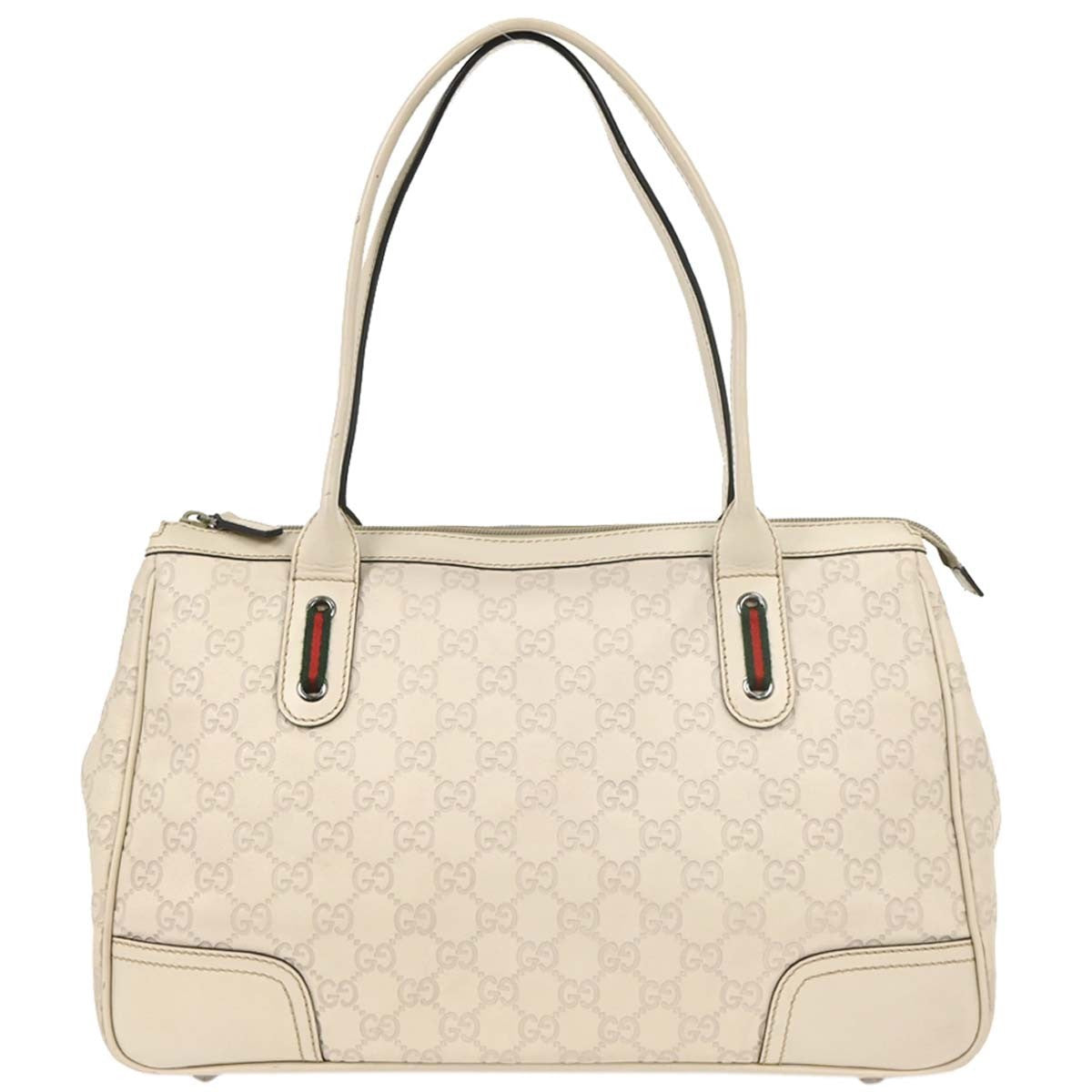 Gucci Princy Zip Tote Gg Canvas And Leather White Leather Tote Bag Bag (Pre-Owned)