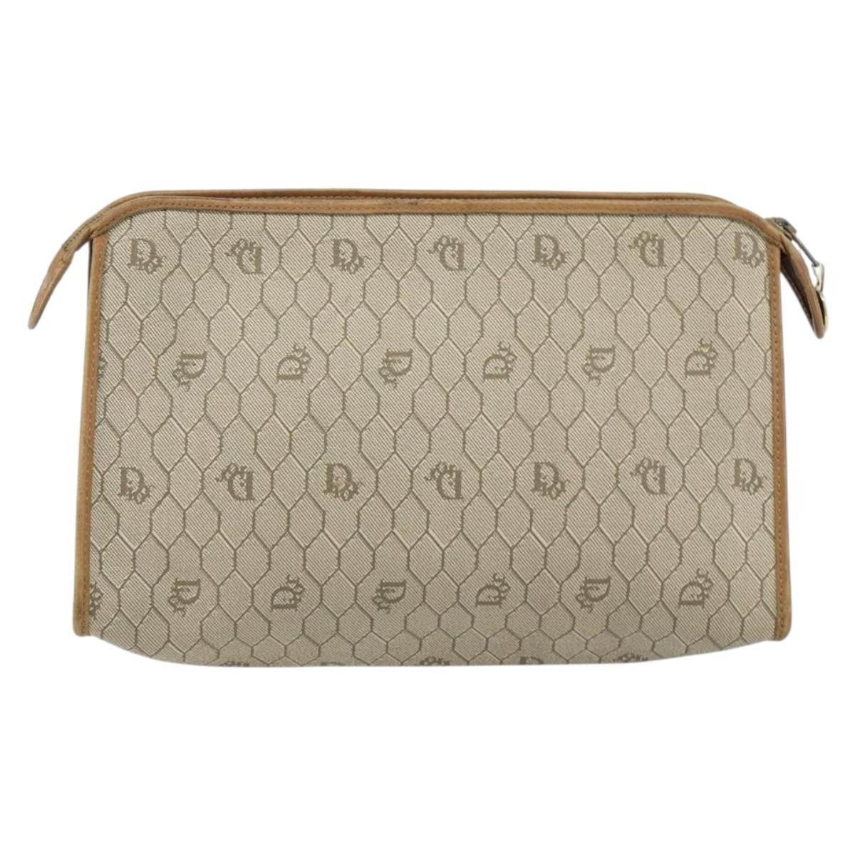 Christian Dior Vintage Honeycomb Zip Canvas And Leather Beige Canvas Clutche & Pouche Bag (Pre-Owned)