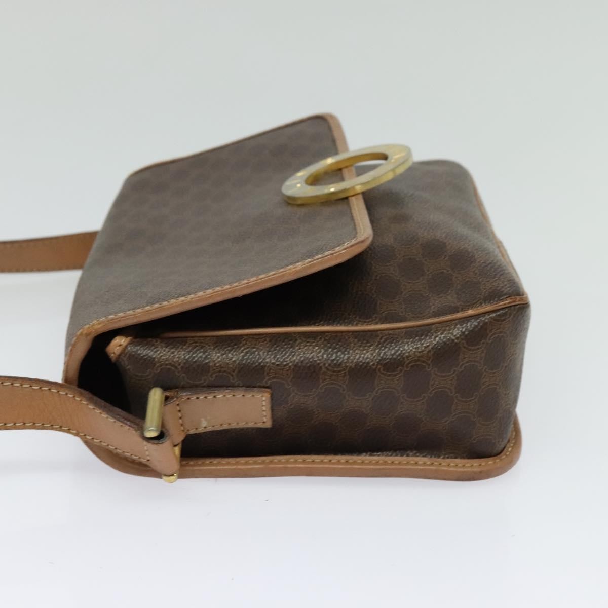 Celine Vintage Macadam Circle Logo Canvas And Leather Brown Canvas Shoulder Bag Bag (Pre-Owned)