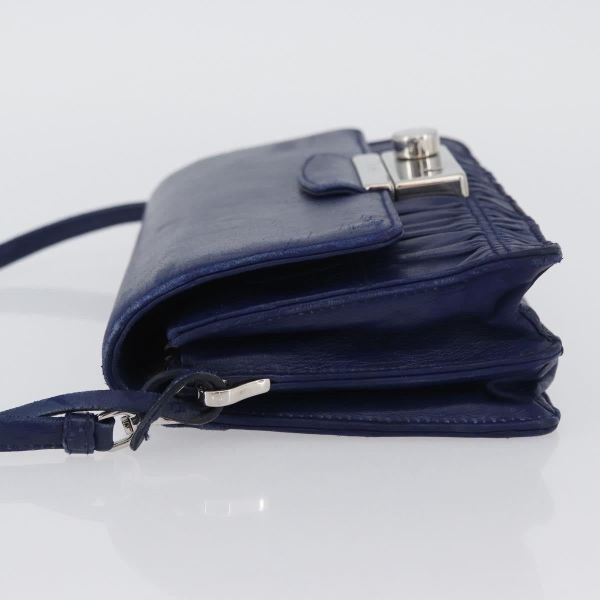Prada Gaufre Flap Nappa Leather Blue Leather Shoulder Bag Bag (Pre-Owned)