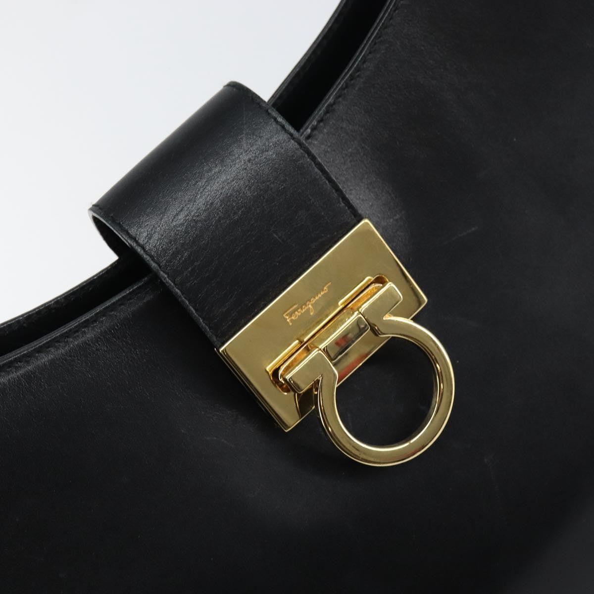 Salvatore Ferragamo Gancio Flap Hobo Leather Black Leather Shoulder Bag Bag (Pre-Owned)