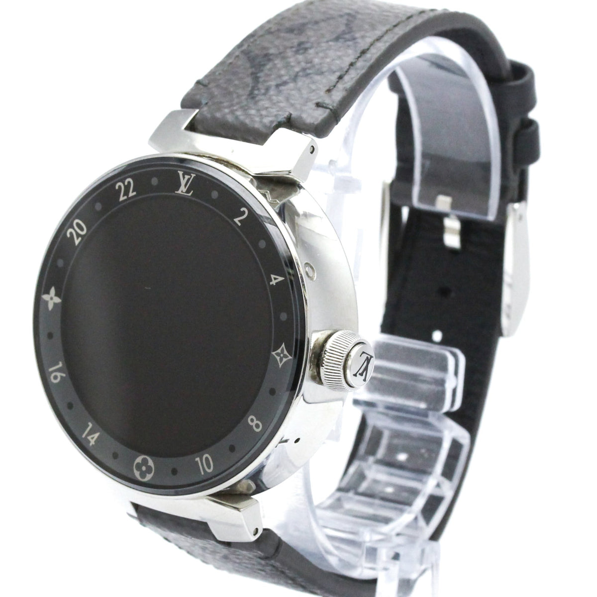 Louis Vuitton Tambour Horizon Connected Quartz Smartwatch Stainless Steel And Monogram Eclipse Split Canvas Watch (Pre-Owned)