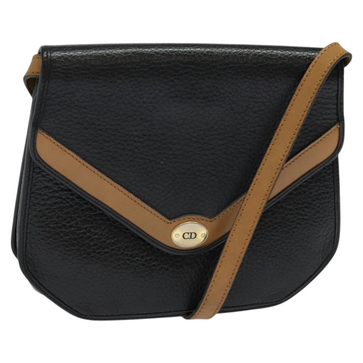 Christian Dior Vintage Cd Flap Leather Black Leather Shoulder Bag Bag (Pre-Owned)