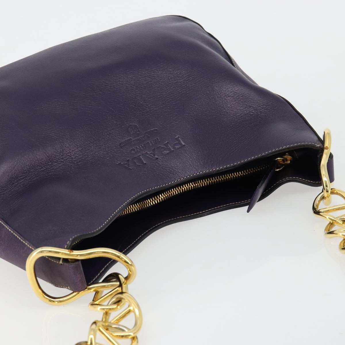 Prada Chain Leather Purple Leather Handbag (Pre-Owned)
