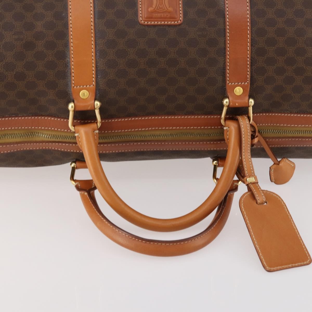 Celine Vintage Duffle Canvas And Leather Brown Canvas Travel Bag Bag (Pre-Owned)
