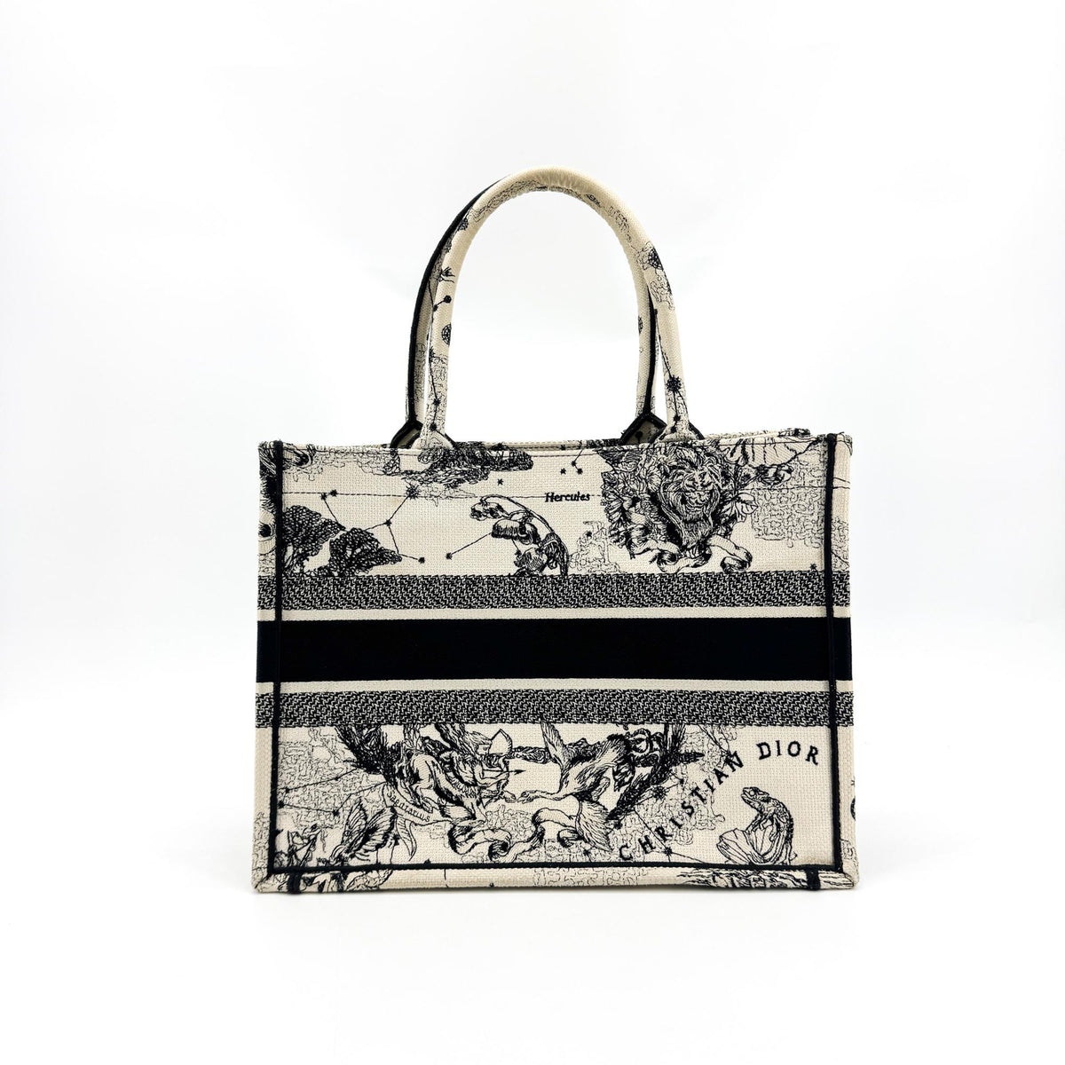 Christian Dior Book Embroidered Canvas White Canvas Tote Bag Bag (Pre-Owned)