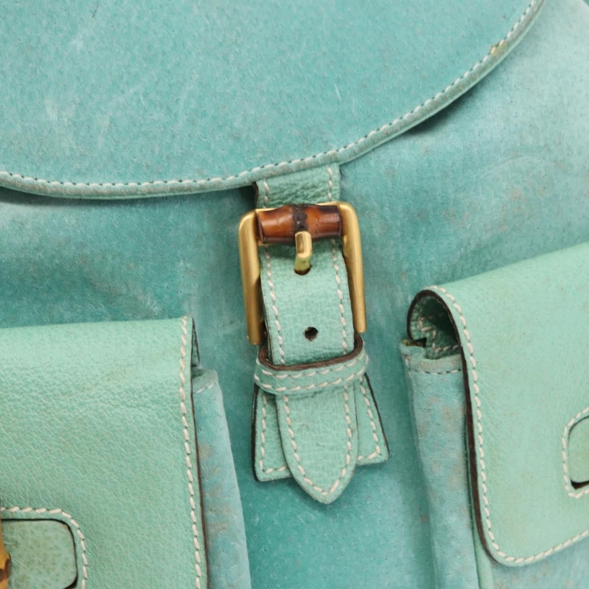 Gucci Vintage Bamboo Suede Green Suede Backpack Bag (Pre-Owned)