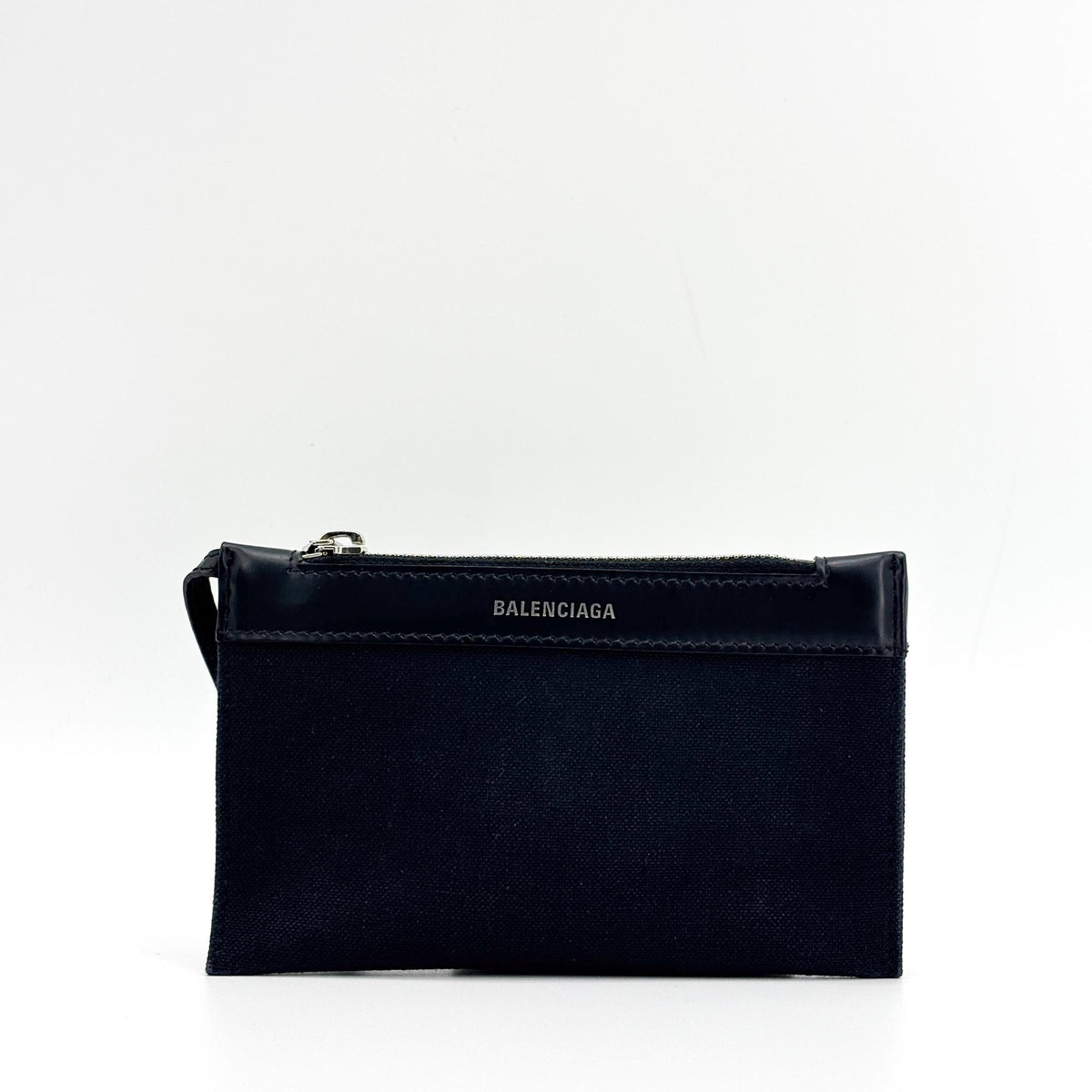 Balenciaga Navy Cabas Canvas With Leather Black Canvas Tote Bag Bag (Pre-Owned)