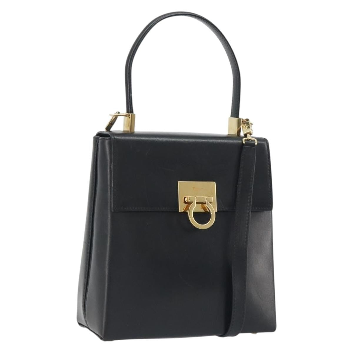 Salvatore Ferragamo Gancini Convertible Top Handle Leather Black Leather Handbag (Pre-Owned)