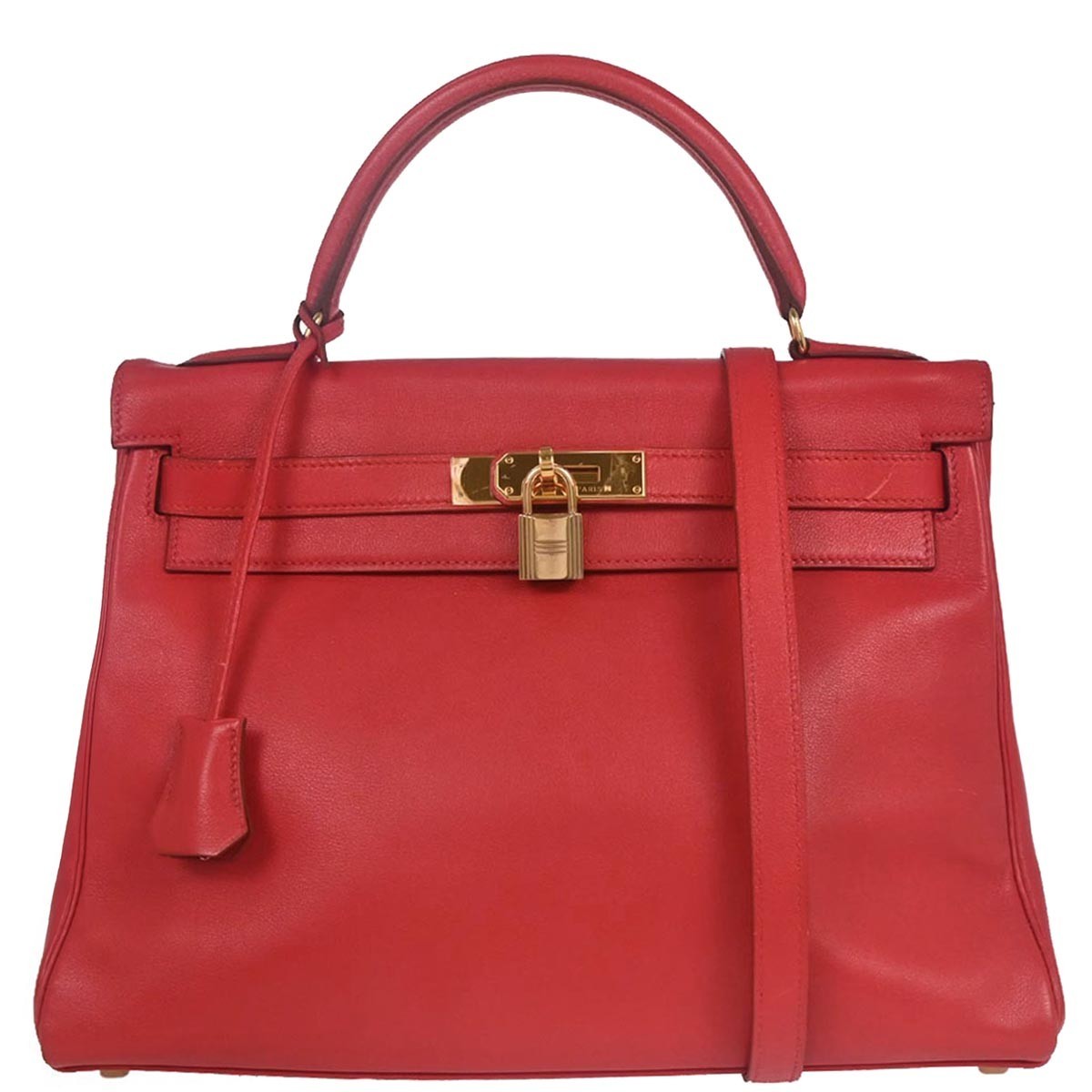 Hermes Kelly Red Swift With Gold Hardware Red Leather Handbag (Pre-Owned)