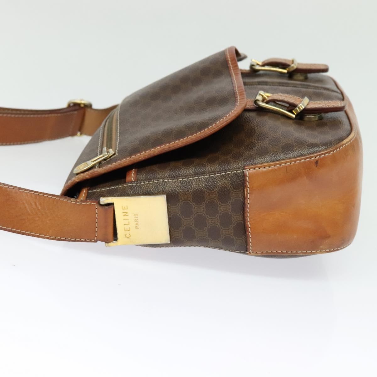 Celine Vintage Macadam Canvas And Leather Brown Canvas Shoulder Bag Bag (Pre-Owned)