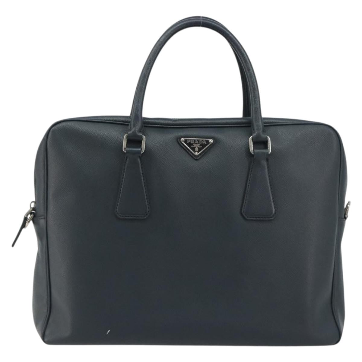Prada Zip Around Saffiano Leather Navy Leather Briefcase Bag (Pre-Owned)