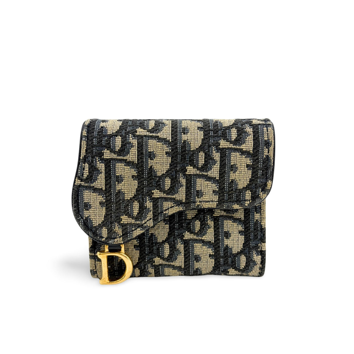 Christian Dior Saddle Flap Oblique Canvas Navy Canvas Wallets Accessory (Pre-Owned)
