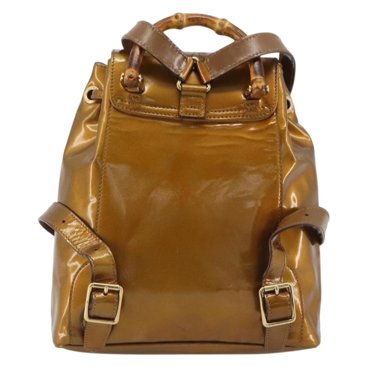 Gucci Vintage Bamboo Patent Gold Patent_Leather Backpack Bag (Pre-Owned)