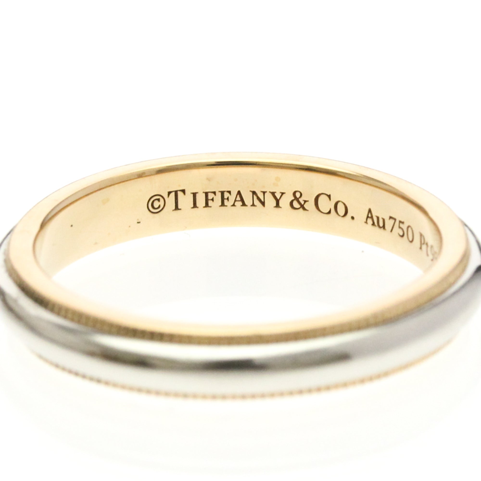 Tiffany & Co. Two-Tone Milgrain Wedding Band Platinum And 18K Pink Gold Pink Pink_Gold Ring Jewelry (Pre-Owned)