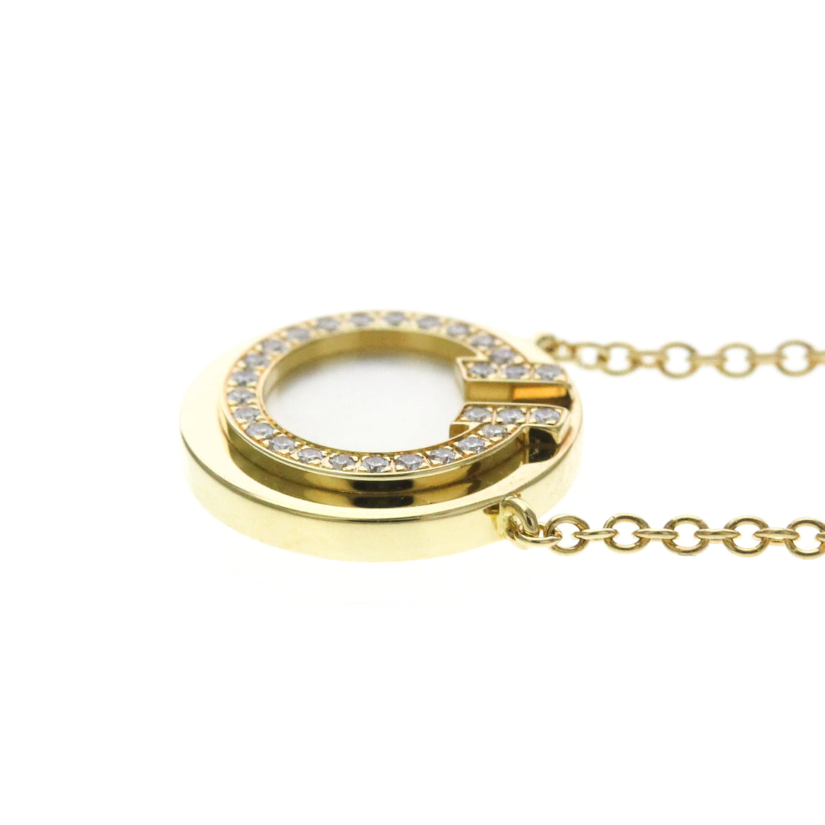 Tiffany & Co. T Circle Pendant 18K Yellow Gold With Diamonds And Mother Of Pearl Gold Yellow_Gold Necklace Jewelry (Pre-Owned)