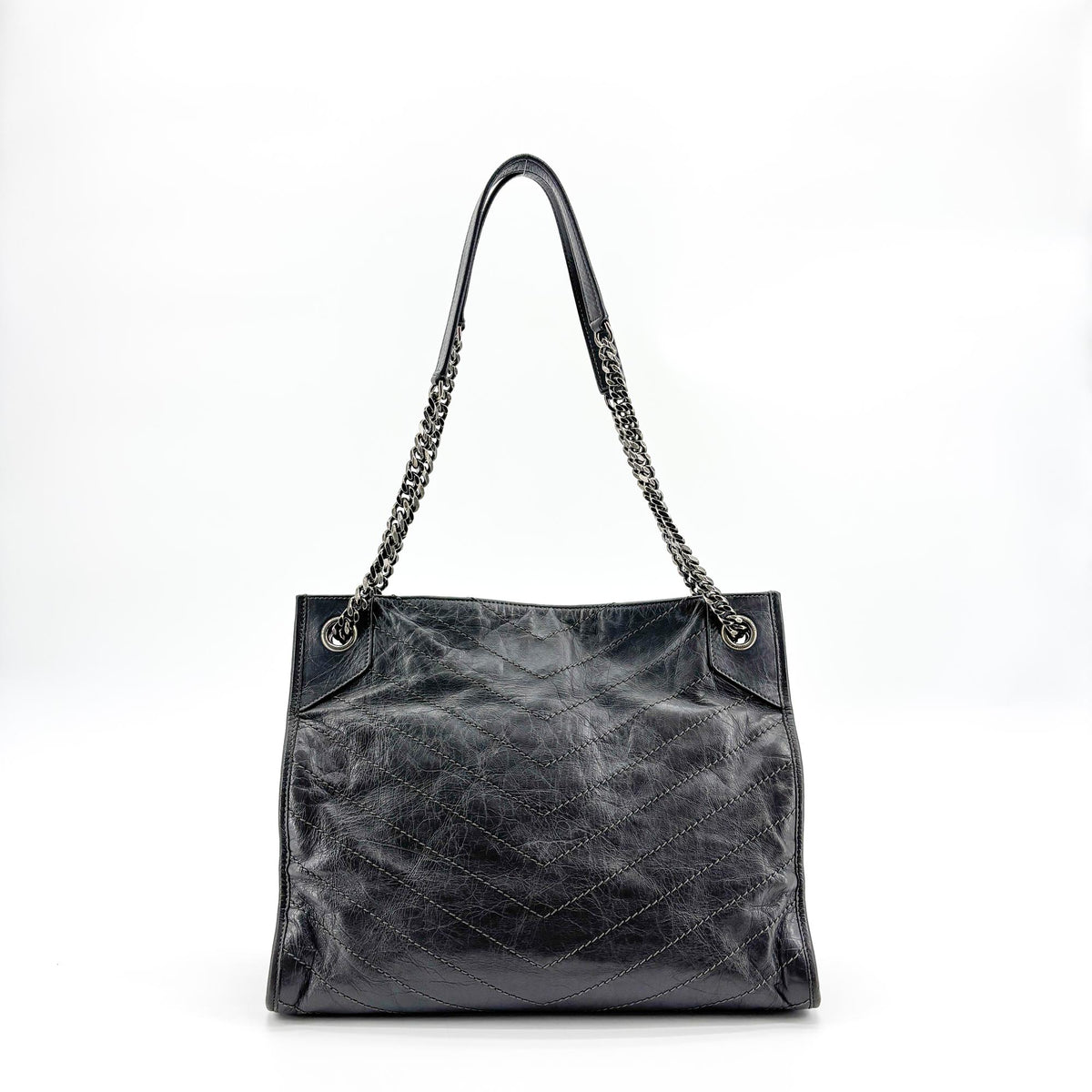 Saint Laurent Niki Shopping Matelasse Chevron Leather Gray Leather Tote Bag Bag (Pre-Owned)