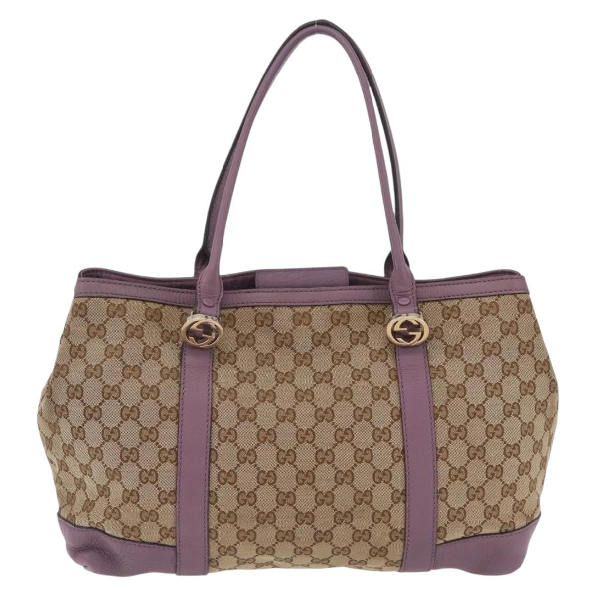 Gucci Miss Gg Gg Canvas With Leather Beige Canvas Tote Bag Bag (Pre-Owned)
