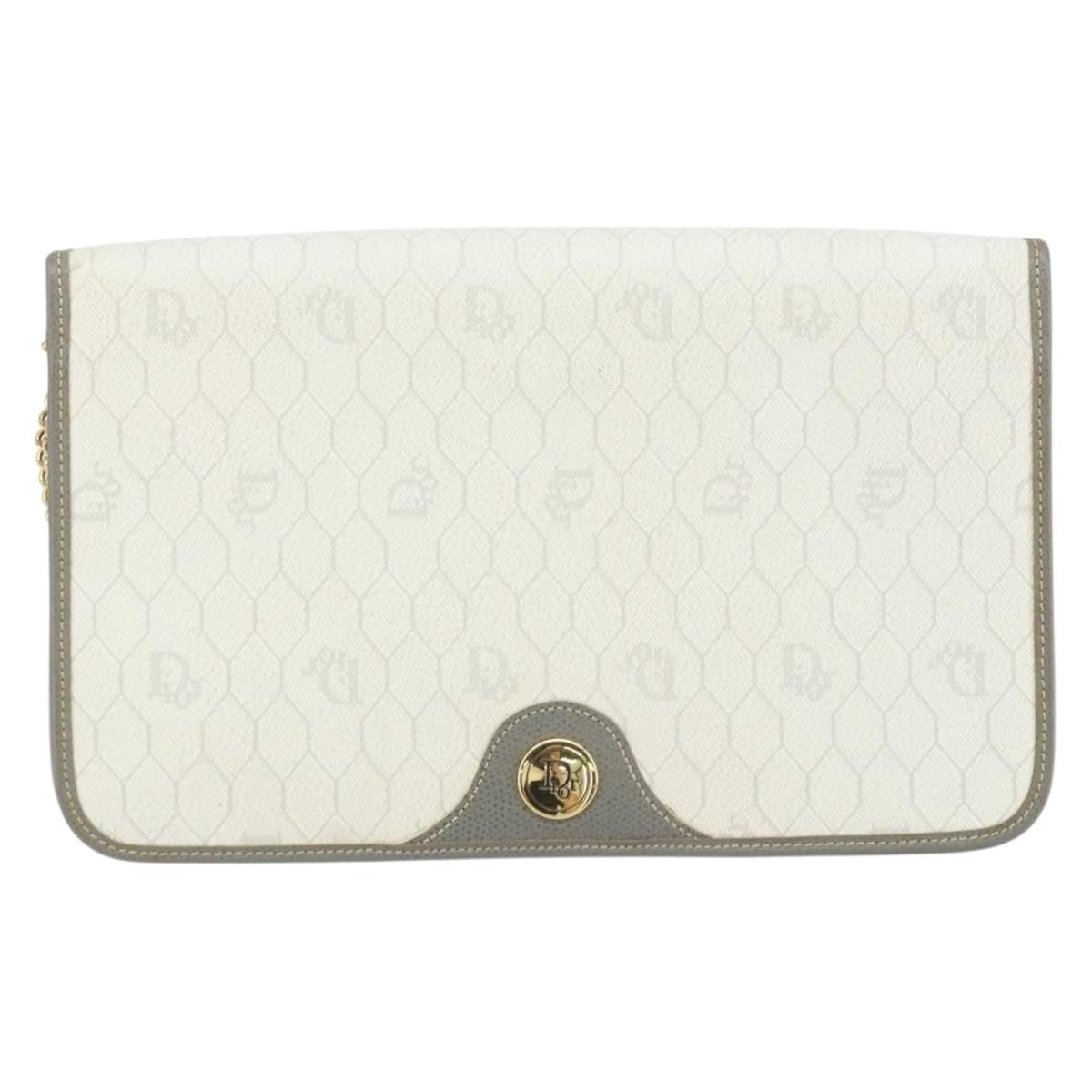 Christian Dior Vintage Honeycomb Zip Coated Canvas White Canvas Clutche & Pouche Bag (Pre-Owned)
