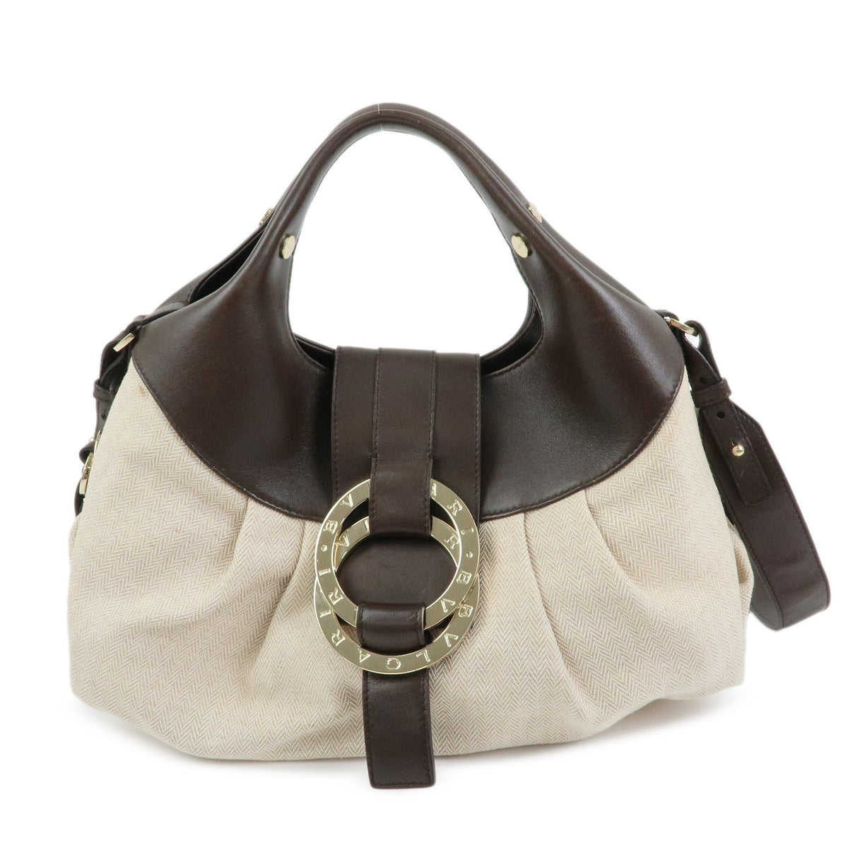 Bvlgari Chandra Hobo Canvas And Leather Beige Canvas Shoulder Bag Bag (Pre-Owned)