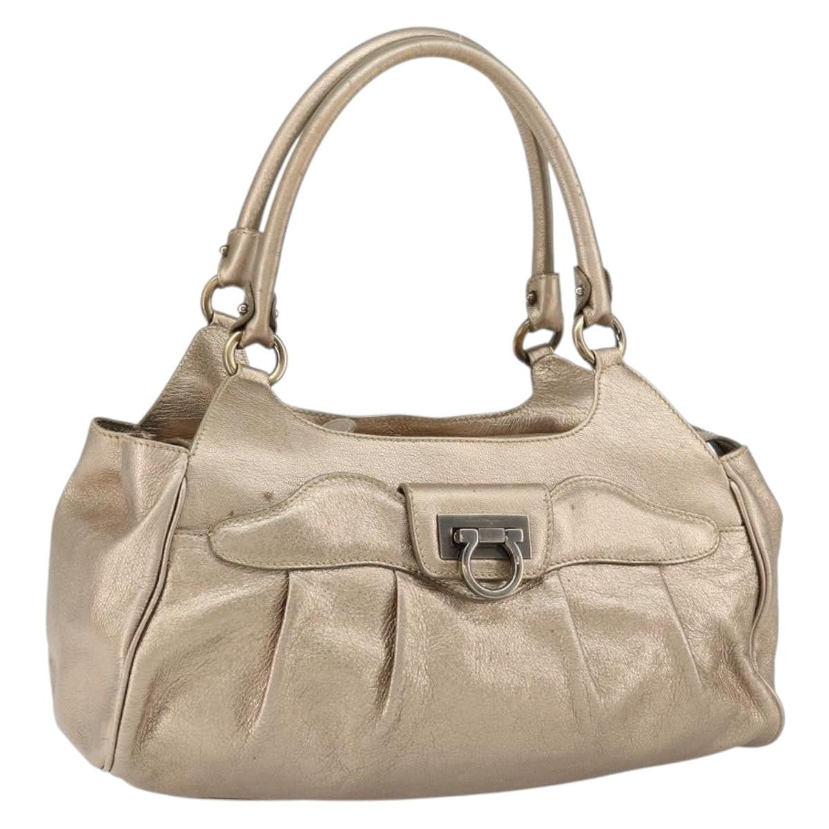 Salvatore Ferragamo Gancini Tote Leather Gold Leather Tote Bag Bag (Pre-Owned)