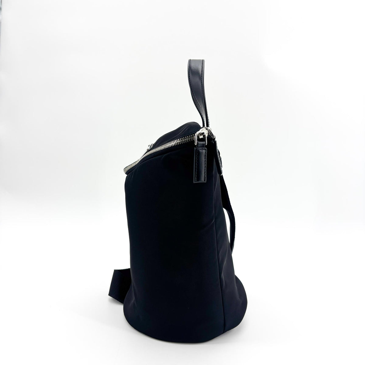 Prada Triangle Zip Sling Re-Nylon With Leather Black Nylon Backpack Bag (Pre-Owned)