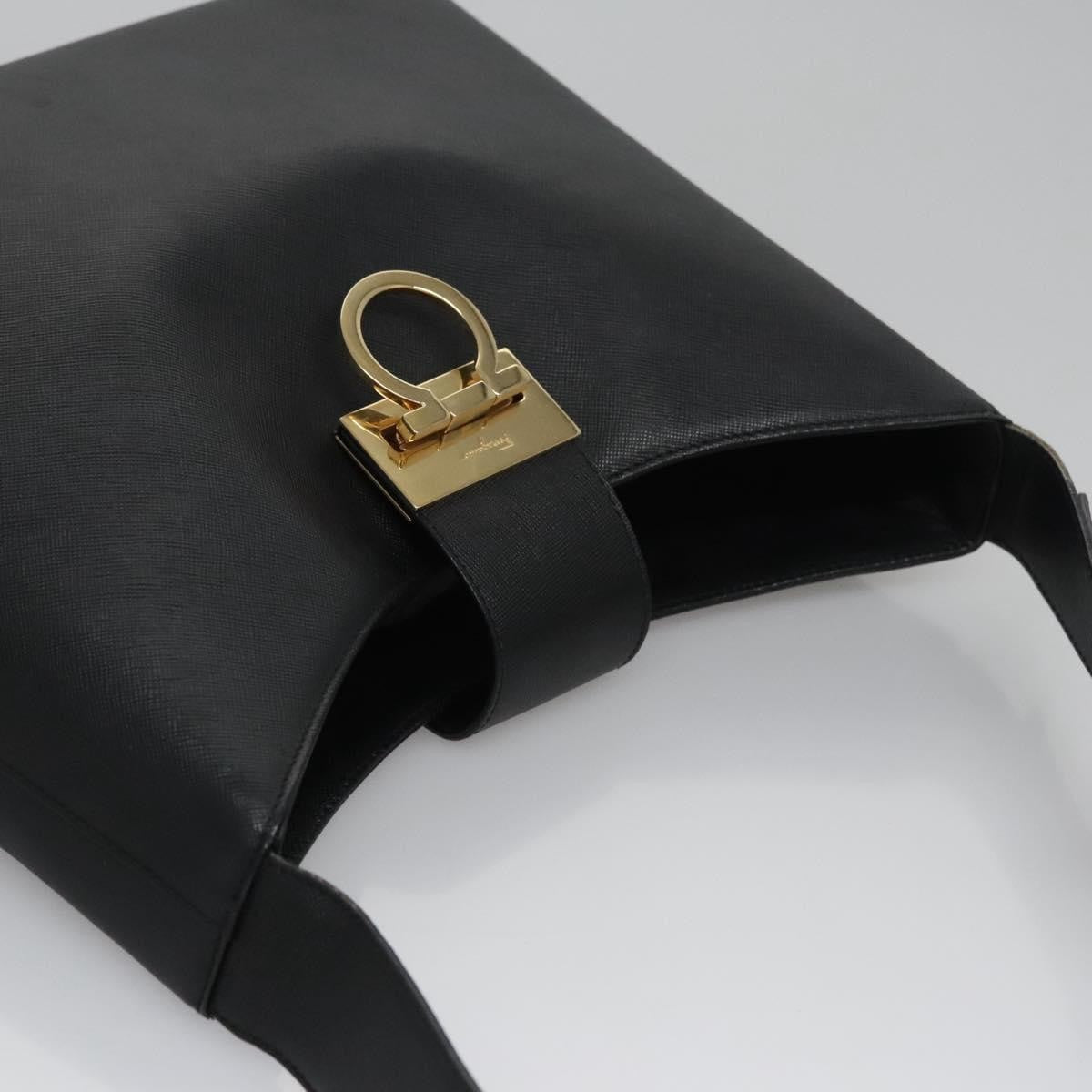 Salvatore Ferragamo Gancio Flap Hobo Leather Black Leather Shoulder Bag Bag (Pre-Owned)
