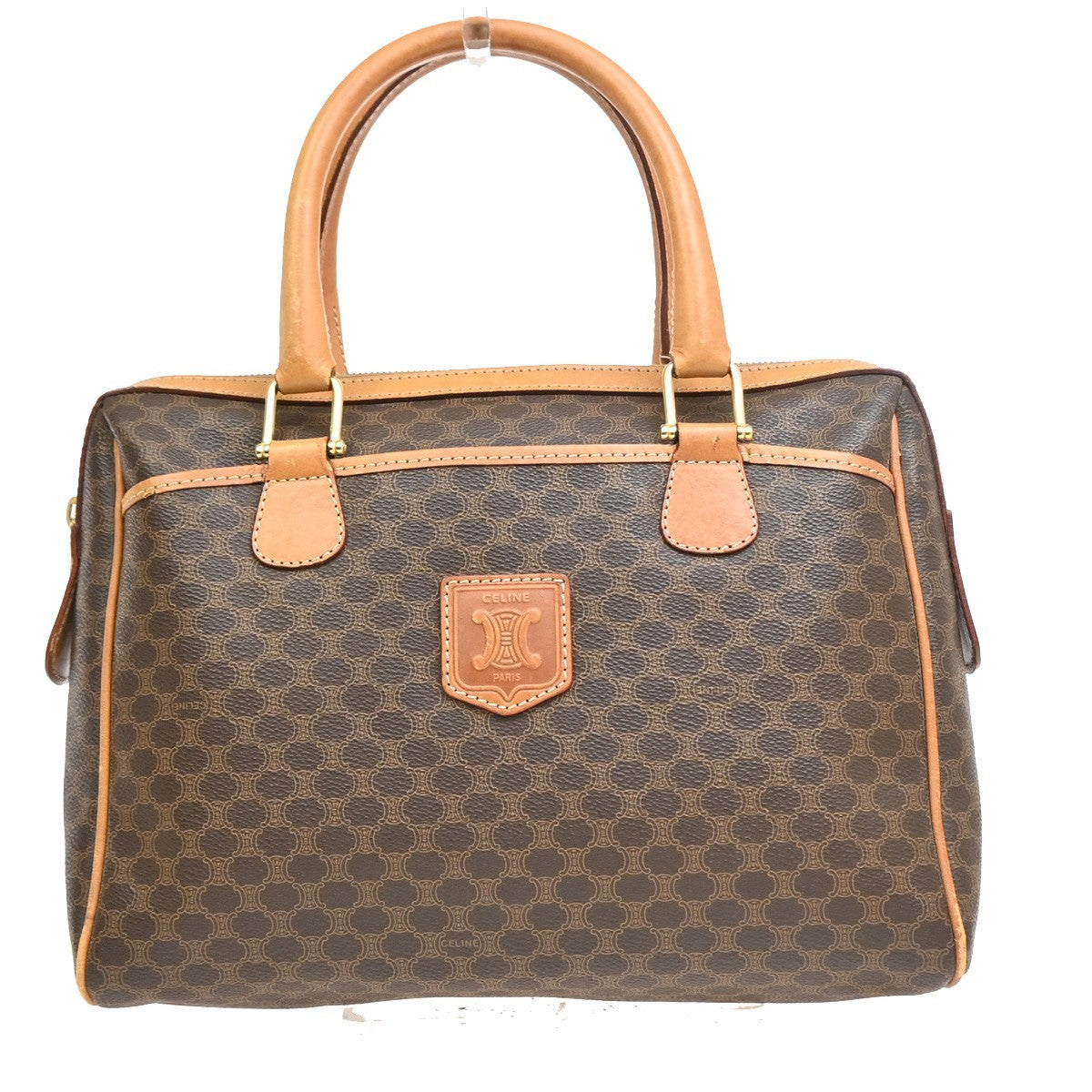 Celine Boston Triomphe Xl Coated Canvas Brown Canvas Handbag (Pre-Owned)