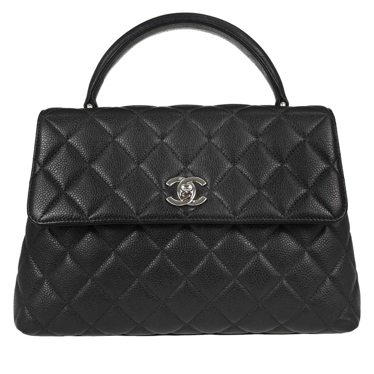 Chanel Vintage Classic Top Handle Flap Quilted Caviar Black Calfskin Handbag (Pre-Owned)