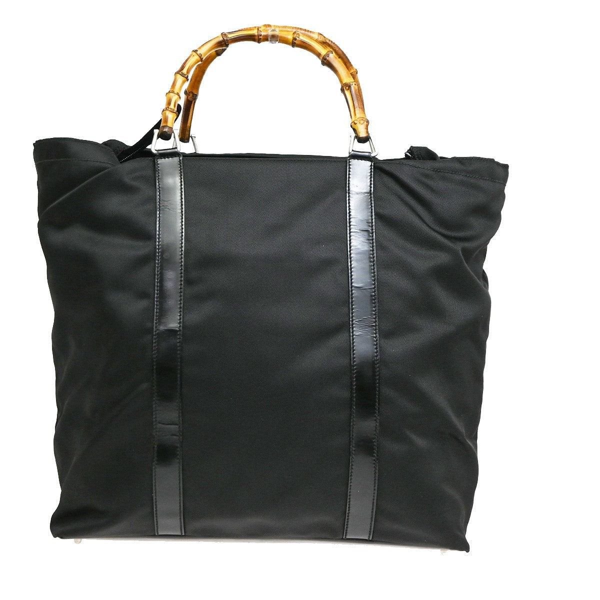 Gucci Convertible Bamboo Zip Tote Nylon Black Nylon Tote Bag Bag (Pre-Owned)