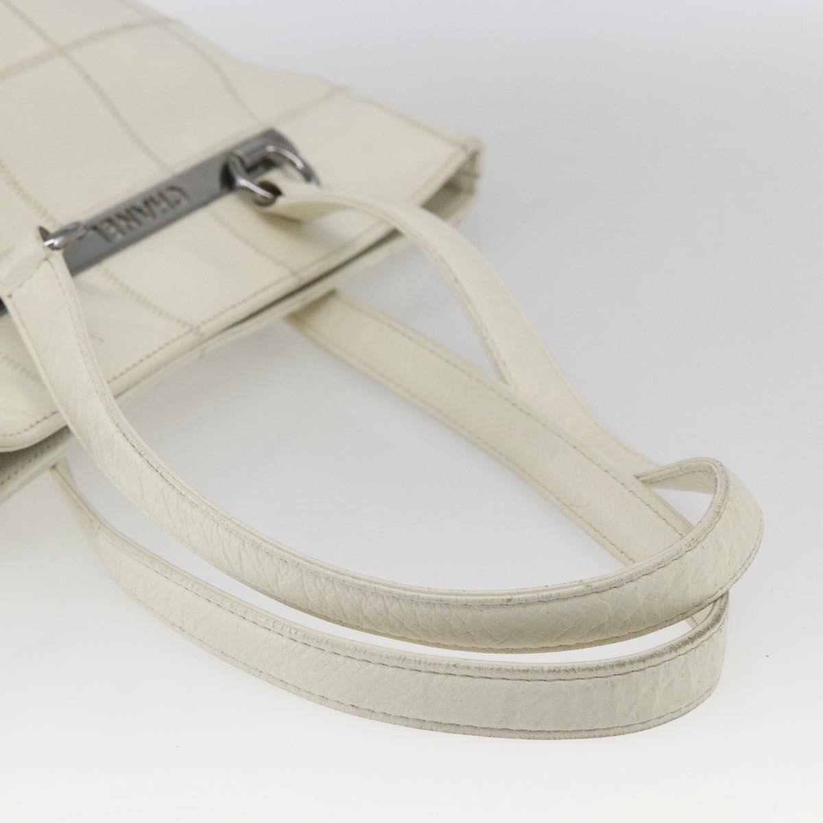 Chanel Square Stitch Quilted Leather White Leather Tote Bag Bag (Pre-Owned)